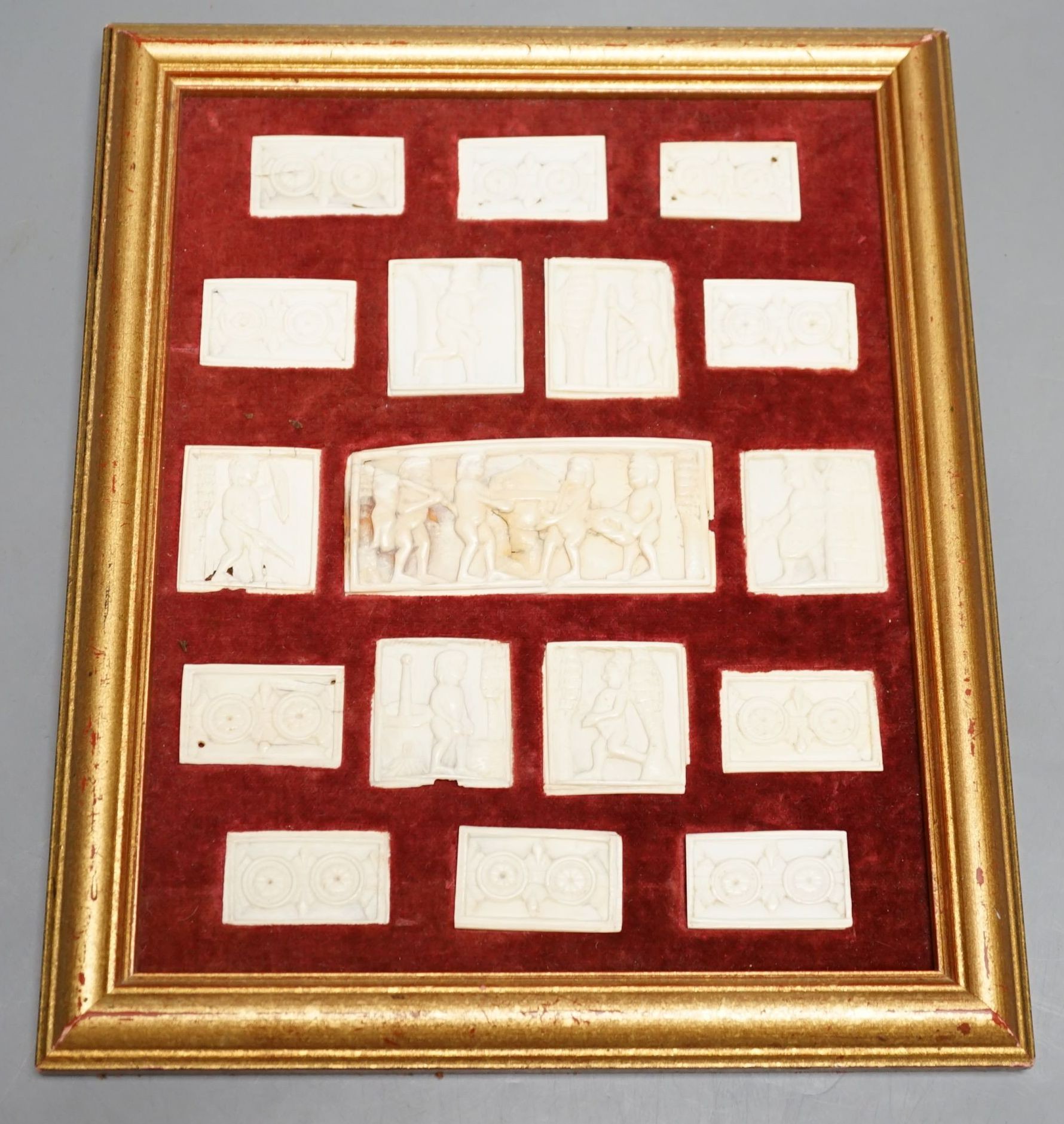 A framed group Embriachi-style bone plaques